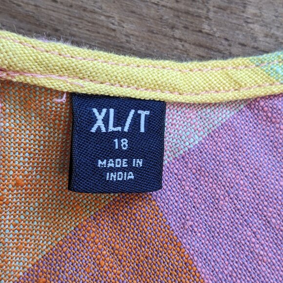 Lands' End Women’s Linen Dress‎ Plaid Multicolor Pocket Relaxed Fit XL Tall - Picture 4 of 13